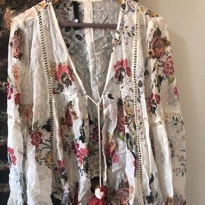 Floral blouse from ZARA with pom pom tie (M)